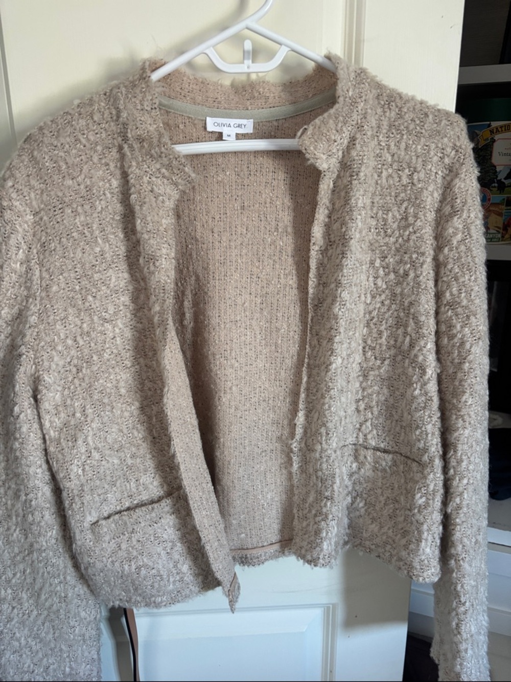 Cozy Open-Front Beige Bouclé Sweater